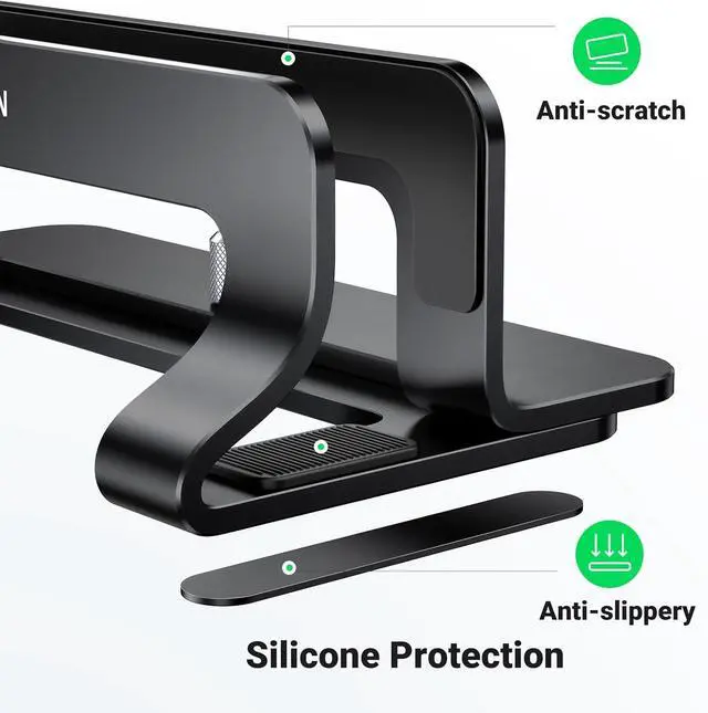 Alt view image 7 of 7 - UGREEN Vertical Laptop Stand Holder for Desk Compatible with MacBook Pro, MacBook Air Stand Vertical Aluminum Adjustable for Up to 17.3 Inch Gaming Laptop, Gray Black