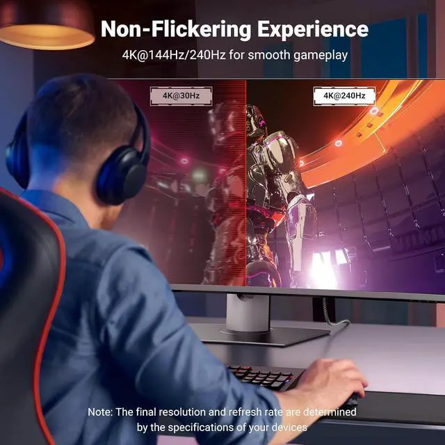 Alt view image 4 of 7 - UGREEN USB C to DisplayPort 1.4 Cable 8K@60Hz 4K@240Hz Unidirectional Thunderbolt 4/3 to DisplayPort Cord USB C to DP 32.4Gbps Compatible iPhone 17, MacBook Pro/Air, iPad, Mac Mini, Galaxy, XPS