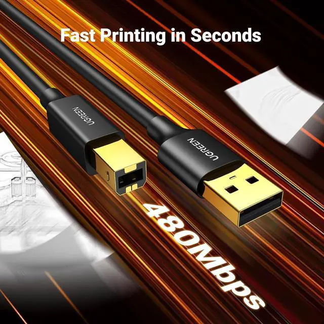 Alt view image 3 of 7 - UGREEN USB A to USB B Printer Cable 5ft - High-Speed for HP, Canon, Brother, Samsung, Dell, Epson, Lexmark, Xerox, and More