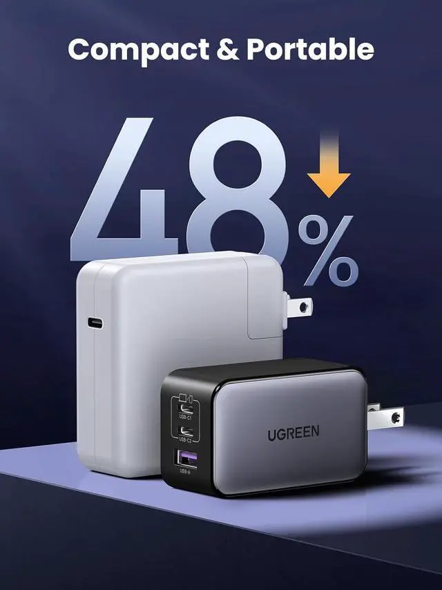 Alt view image 6 of 7 - UGREEN Nexode 65W GaN USB C Wall Charger, 3-Port Compact Foldable Fast Charger Power Adapter for iPhone 17/16/15 Series, Galaxy S25/S24, Pixel 10/9, MacBook Pro/Air, Dell XPS, iPad Pro (Black)