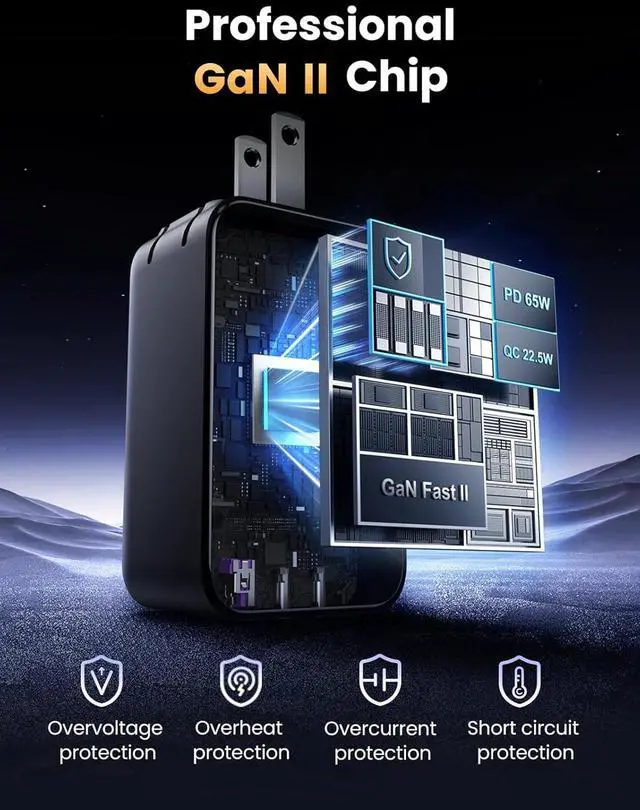 Alt view image 7 of 7 - UGREEN Nexode 65W GaN USB C Wall Charger, 3-Port Compact Foldable Fast Charger Power Adapter for iPhone 17/16/15 Series, Galaxy S25/S24, Pixel 10/9, MacBook Pro/Air, Dell XPS, iPad Pro (Black)