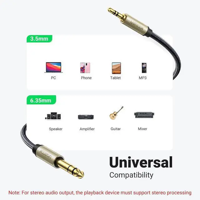 Alt view image 7 of 7 - UGREEN 1/8 to 1/4 Stereo Cable 3.5mm TRS to 6.35mm Audio Cable Guitar to Aux Male Cord with Zinc Alloy Housing and Nylon Braid for Guitar, Laptop, Home Theater Devices, Speaker and Amplifiers