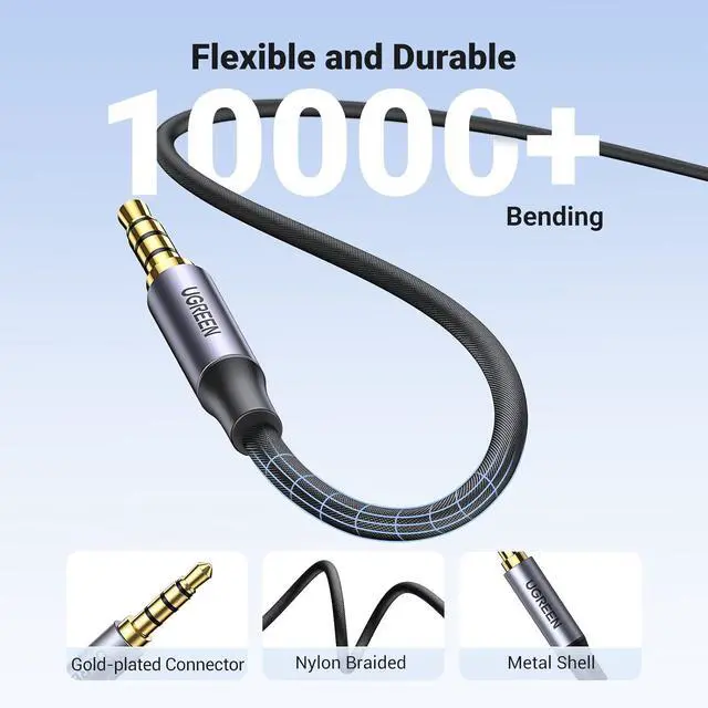 Alt view image 6 of 7 - UGREEN 3.5mm Audio Cable Braided 4-Pole TRRS Hi-Fi Stereo Jack Shielded Male to Male AUX Cord Compatible with iPad, Samsung Phones, Tablets, Car Home Stereos, Headphones, Speaker, 3FT