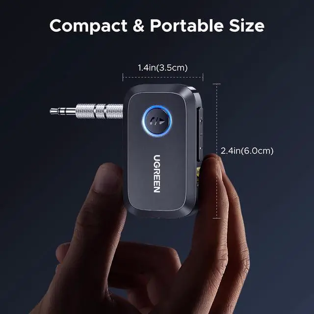 Alt view image 2 of 7 - UGREEN Bluetooth 6.0 Receiver for Car with LDAC, AI Noise Cancelling 3.5mm AUX Bluetooth Car Adapter, Hi-Res Wireless Audio Receiver for Home Stereo/Wired Speaker with Hands-Free Call,15H Battery Life