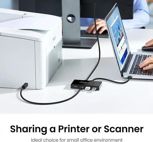 Alt view image 5 of 7 - UGREEN USB Switch Selector 2 Computers Sharing 4 USB Devices USB 2.0 Peripheral Switcher Box Hub for Mouse Keyboard Scanner Printer PCs with One-Button Swapping and 2 Pack USB A to A Cable