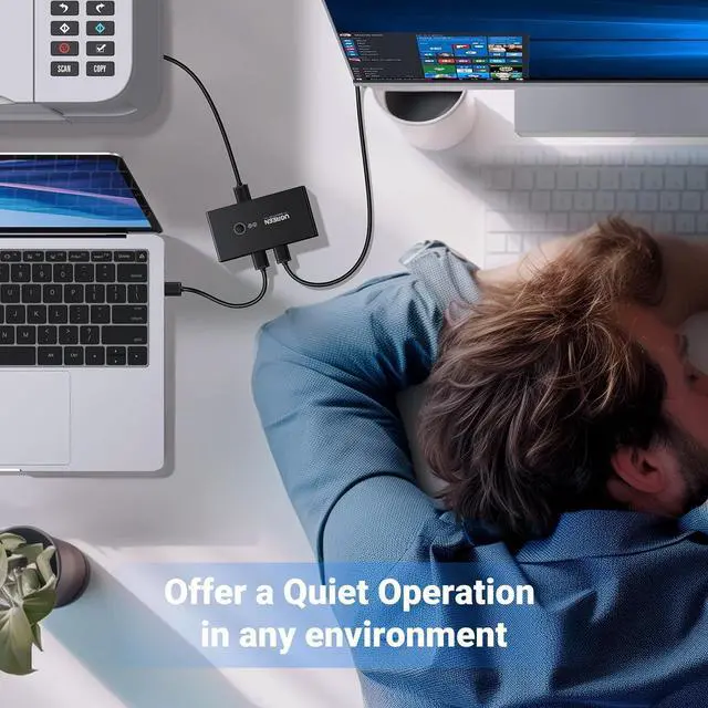 Alt view image 3 of 7 - UGREEN USB Switch Selector 2 Computers Sharing 4 USB Devices USB 2.0 Peripheral Switcher Box Hub for Mouse Keyboard Scanner Printer PCs with One-Button Swapping and 2 Pack USB A to A Cable