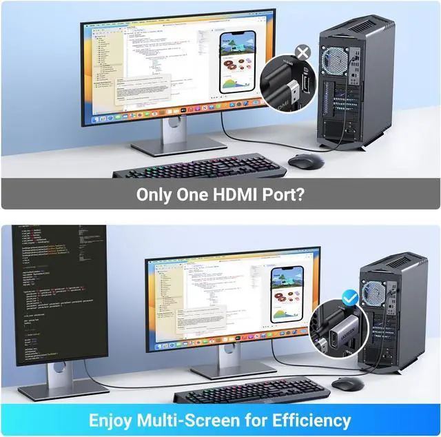 Alt view image 5 of 6 - UGREEN 4K DisplayPort to HDMI 2-Pack Adapter Unidirectional Display Port 1.2 to HDMI 1.4 Male to Female Converter Aluminum Adapter Compatible with Desktop, Laptop, Monitor, HDTV, AMD, NVIDIA