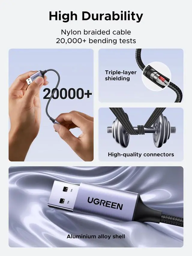 Alt view image 4 of 7 - UGREEN USB to 3.5mm Jack Audio Adapter Sound Card Support Mic TRRS Headphone DAC 24bit 96kHz Nylon Braided USB to Aux Jack Compatible with Windows Mac Linux PC PS5 PS4 Switch 2 Speaker, 9.8 Inch