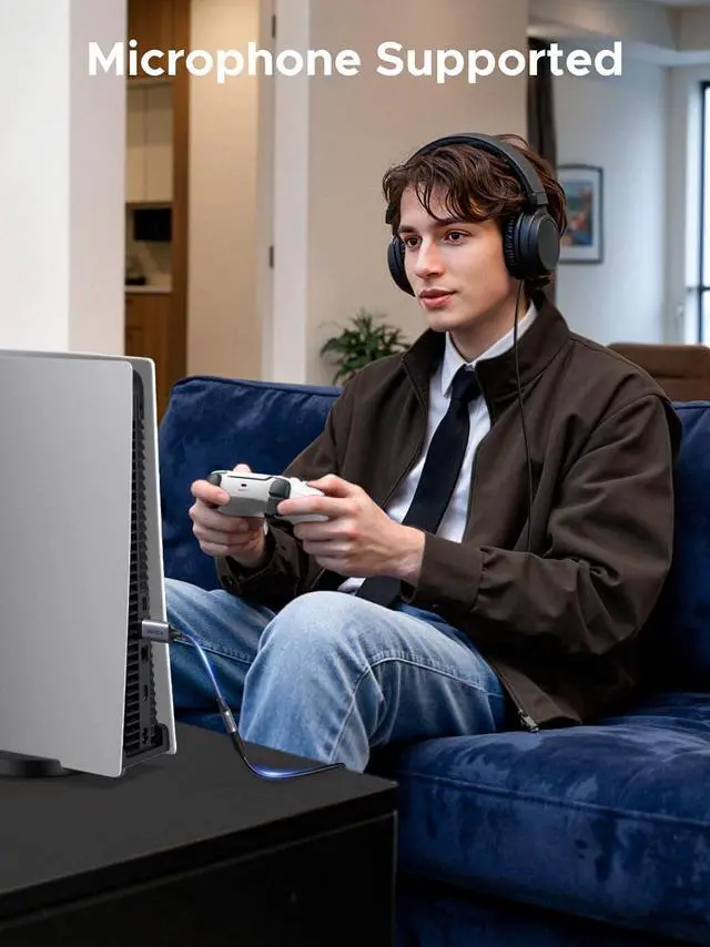 Alt view image 5 of 7 - UGREEN USB to 3.5mm Jack Audio Adapter Sound Card Support Mic TRRS Headphone DAC 24bit 96kHz Nylon Braided USB to Aux Jack Compatible with Windows Mac Linux PC PS5 PS4 Switch 2 Speaker, 9.8 Inch