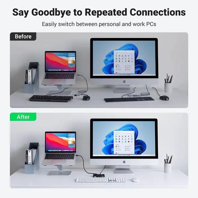 Alt view image 6 of 7 - UGREEN USB 3.0 Switch Selector 2 Computers Share 4 USB Ports USB Switcher USB for PC Laptop Keyboard Mouse Printer Scanner One Button Switch Adapter with 2 Pack USB 3.0 Cables