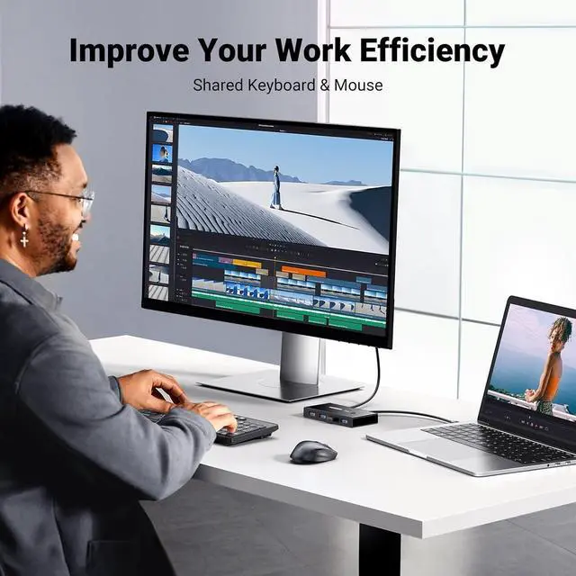 Alt view image 7 of 7 - UGREEN USB 3.0 Switch Selector 2 Computers Share 4 USB Ports USB Switcher USB for PC Laptop Keyboard Mouse Printer Scanner One Button Switch Adapter with 2 Pack USB 3.0 Cables