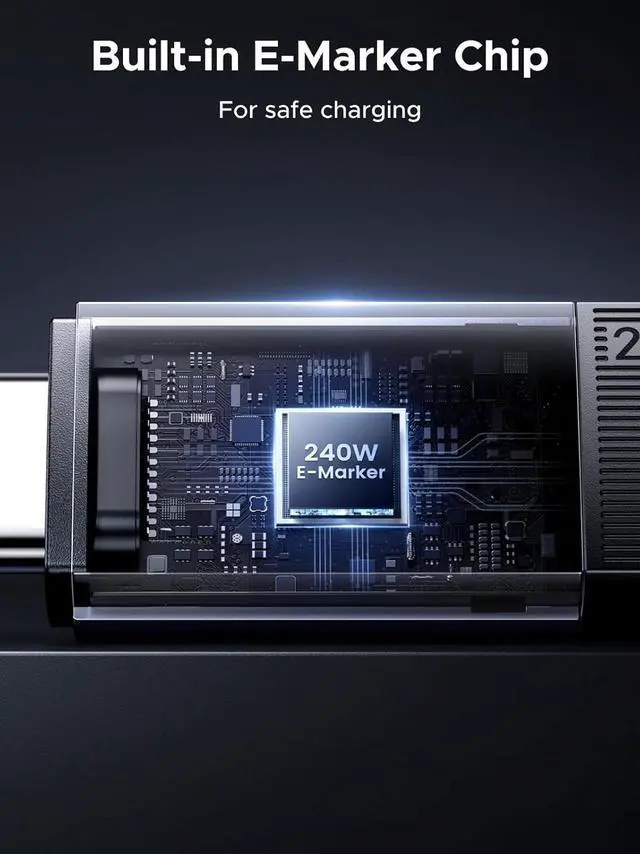 Alt view image 3 of 7 - UGREEN 240W USB C Cable, 40Gbps USB C to USB C Cable USB4.0 GEN3 8K 60Hz PD 3.1 Video Cable Compatible with USB C Monitors, Hubs, Docks, MacBook Air, iPhone 17/16 Pro Max, Galaxy S25/S25 Ultra, 3.3FT