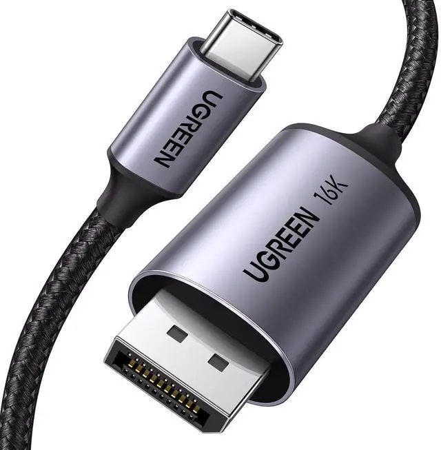 Alt view image 2 of 7 - UGREEN USB C to DisplayPort 2.1 Cable 16K@30Hz 8K@120Hz 40Gbps Thunderbolt 4/3 to DisplayPort Cord Alu Braided Compatible iPhone 17/16 Pro Max, Galaxy S25, MacBook Pro/Air, iPad, Mac mini, XPS, 3.3FT