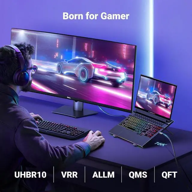 Alt view image 7 of 7 - UGREEN USB C to DisplayPort 2.1 Cable 16K@30Hz 8K@120Hz 40Gbps Thunderbolt 4/3 to DisplayPort Cord Alu Braided Compatible iPhone 17/16 Pro Max, Galaxy S25, MacBook Pro/Air, iPad, Mac mini, XPS, 3.3FT