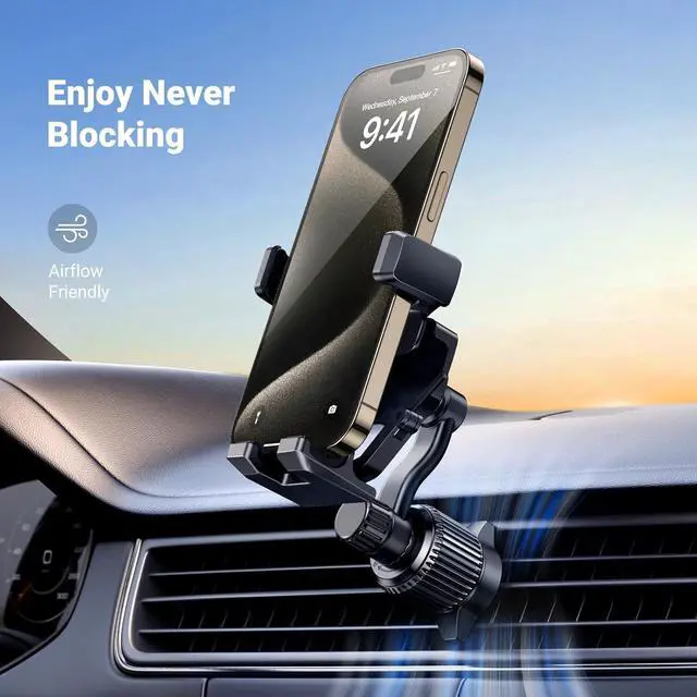 Alt view image 2 of 7 - UGREEN Car Phone Holder Vent Phone Mount, Never Blocking Air Vent Clip Cellphone Holder Compatible with iPhone 17 16 15 14 13 12 Pro Max Mini Plus, iPhone 11 SE XS XR 8 7 6 6S Smartphone, Black