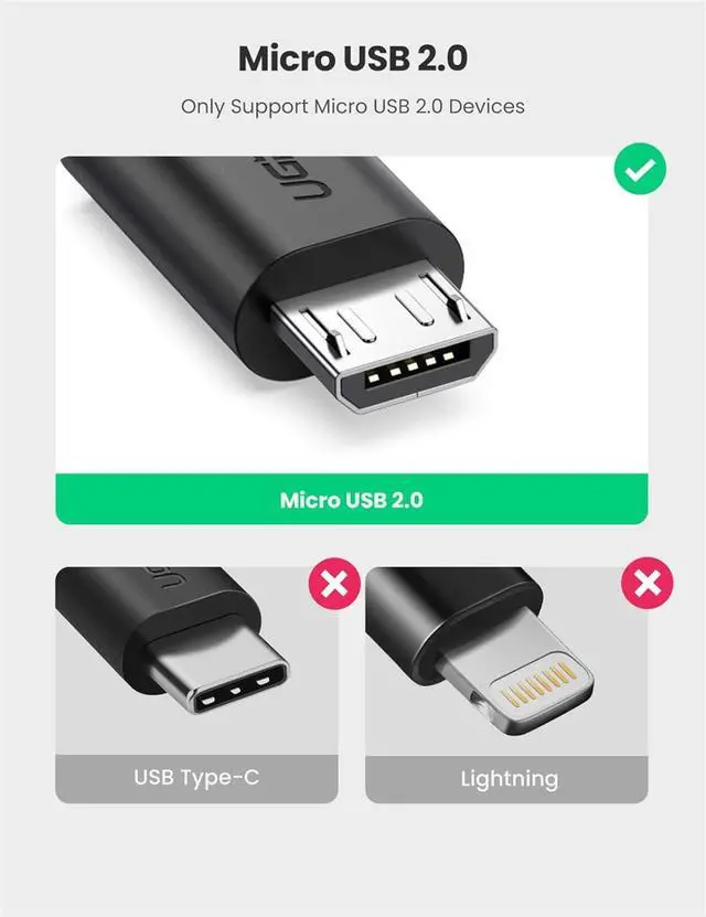 Alt view image 3 of 7 - UGREEN Micro USB 2.0 OTG Cable On The Go Adapter Male Micro USB to Female USB Compatible with Samsung Phone S7 S6 Edge S4 S3 LG G4 Controller Android Windows Smartphone Tablets 4 Inch Black