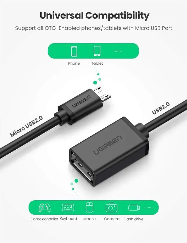 Alt view image 4 of 7 - UGREEN Micro USB 2.0 OTG Cable On The Go Adapter Male Micro USB to Female USB Compatible with Samsung Phone S7 S6 Edge S4 S3 LG G4 Controller Android Windows Smartphone Tablets 4 Inch Black