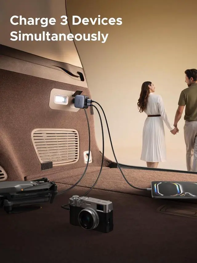 Alt view image 5 of 7 - UGREEN 60W 2C1A Car Charger with Retractable Cable, 3-Port Fast Charger with 30W PD USB-C, USB-A, Cigarette Lighter Adapter for iPhone 17/16/15, Galaxy S25/S24, iPad, GPS, 12V Car Accessories