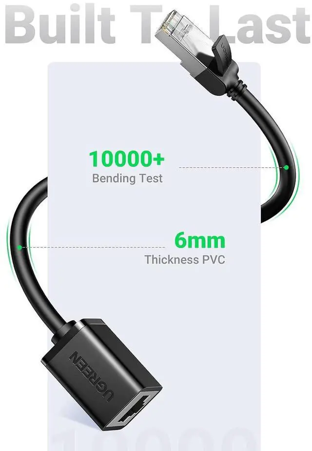 Alt view image 3 of 7 - UGREEN Ethernet Extension Cable Cat6 LAN Cable Extender Cat 6 RJ45 Network Patch Cord Male to Female Connector for Router Modem Smart TV PC Computer Laptop 6.6FT