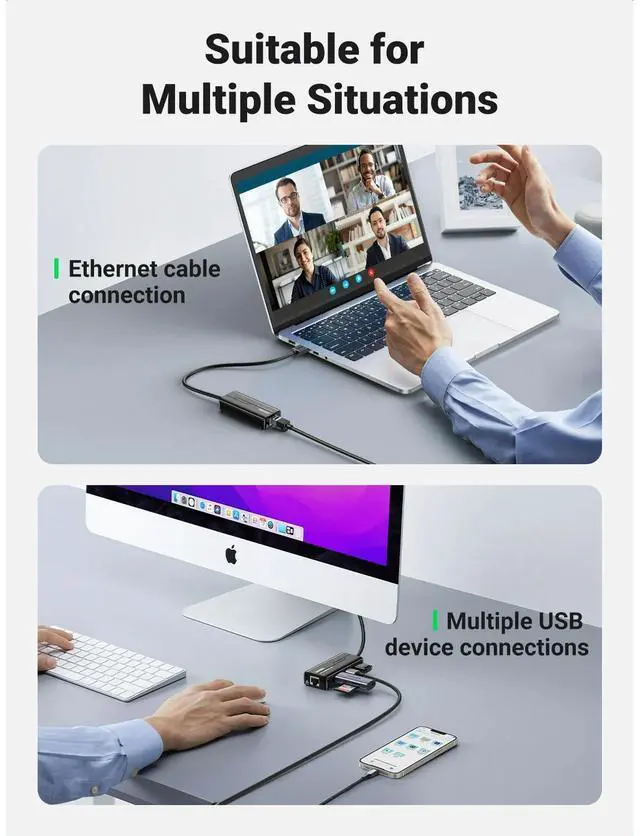 Alt view image 5 of 7 - UGREEN 20265 Gigabit Ethernet Adapter with 3 USB 3.0 Port, 1 Pack