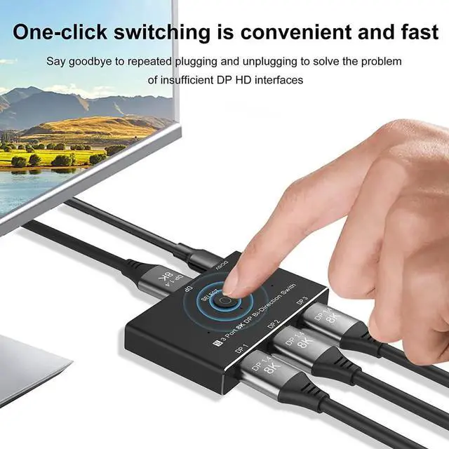 Alt view image 7 of 7 - CableDeconn A0209 DisplayPort 8K DP 1.4 Switch 3In 1Out 1In 3Out Bi-Direction 8K@30Hz 4K@144Hz Splitter Converter for Multiple Source and displays
