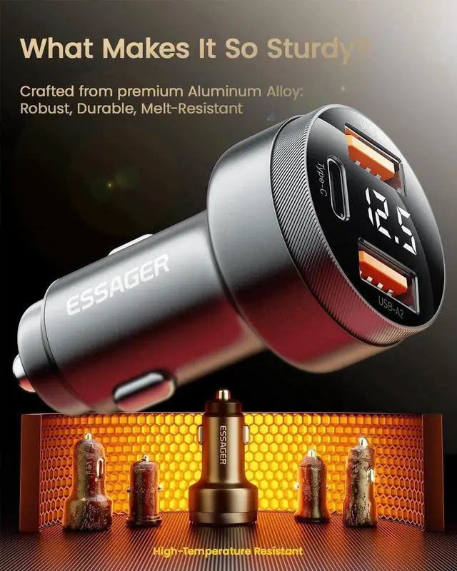 Alt view image 5 of 7 - 80W Super Fast Charging with USB PD/PPS/QC 3.0(Voltmeter&LED Lights) Universal Quick Charge for 12-24V Car Cigarette Lighter Plug,Compatible with iPhone 15 14 13 12,S22 S21 S20