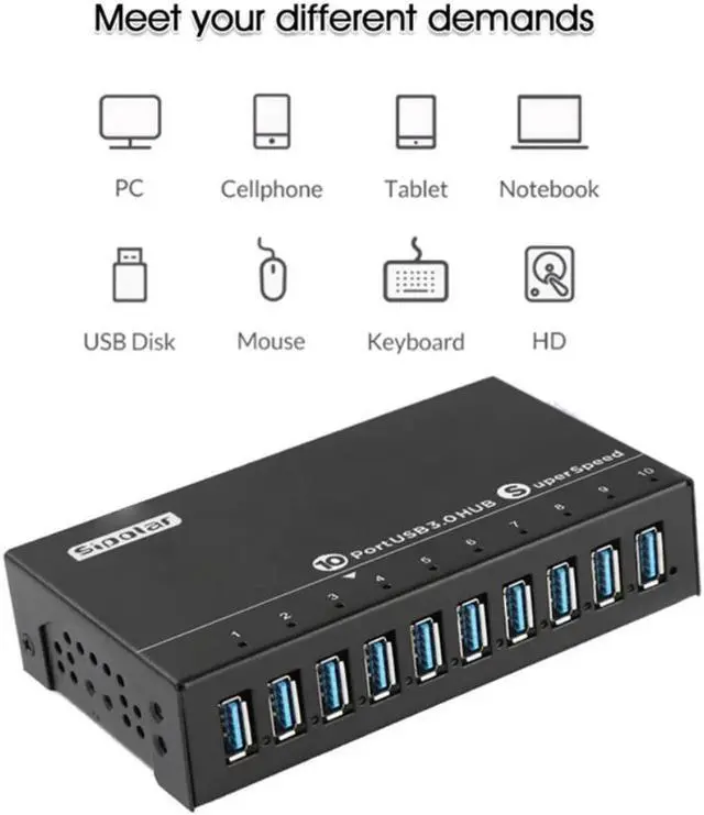 Alt view image 3 of 3 - 10 Ports Metal USB 3.0 Splitters Charger Hub with Power Adapter 2-in-1 Data and Charging for Phone EU Plug