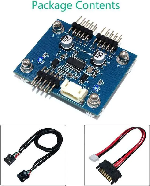 Alt view image 3 of 7 - USB 2.0 9pin Header 1 to 2 Extension Hub Splitter Adapter-Converter MB USB 2.0 Male to 2 Male-30CM 9-pin Cable (90 Degree+SATA Cable)