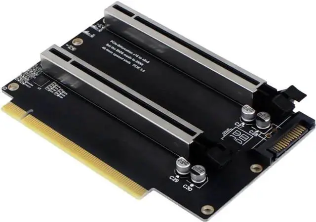 Main image of PCI-E 3.0 x16 1 to 2 Expansion Card Gen3 Split Card PCIe-Bifurcation x16 to x8x8 with 20mm Spaced Slots CPU4P Power Supply Port (with 4Pin Cable Higher)
