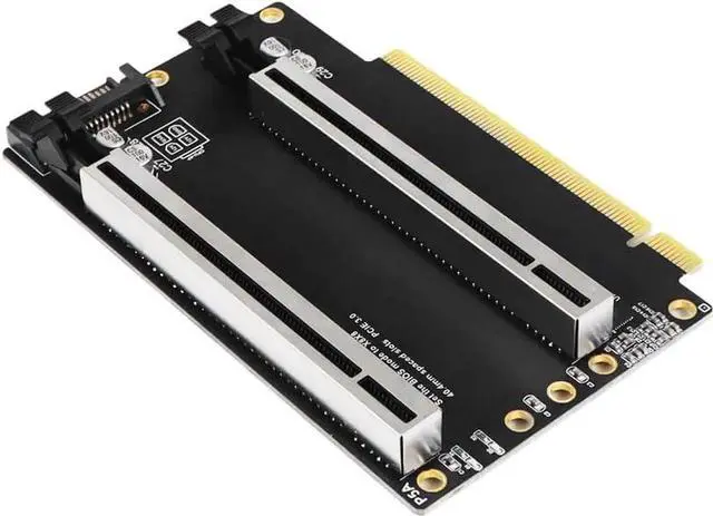 Alt view image 3 of 5 - PCI-E 3.0 x16 1 to 2 Expansion Card Gen3 Split Card PCIe-Bifurcation x16 to x8x8 with 20mm Spaced Slots CPU4P Power Supply Port (with 4Pin Cable Higher)