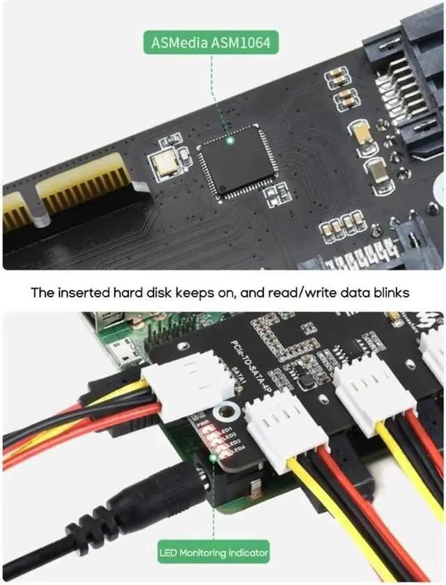 Alt view image 4 of 6 - PCIE to SATA Adapter PCIE to SATA3.0 Expansion Card 4Port SATA3.0 Expansion Card Adapter 6Gbps Speed SATA Interface