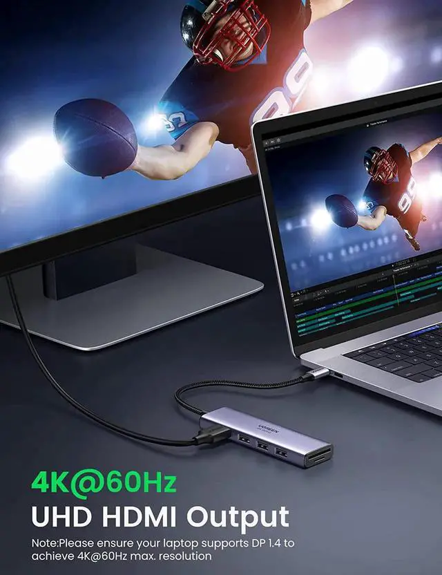 Alt view image 2 of 7 - UGREEN USB C Hub HDMI Adapter 4K@60Hz for MacBook Pro 2021/2020/2019/2018, 6 in 1 Dongle USB-C to HDMI, Sd/TF Card Reader, and 3 Ports USB 3.0