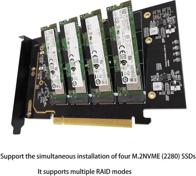 Alt view image 2 of 5 - 4 Port PCI Express Expansion Card PCI-E to M2 Controller PCIe X16 To M.2 NVME Adapter Add On Cards For 2230-2280 SSD