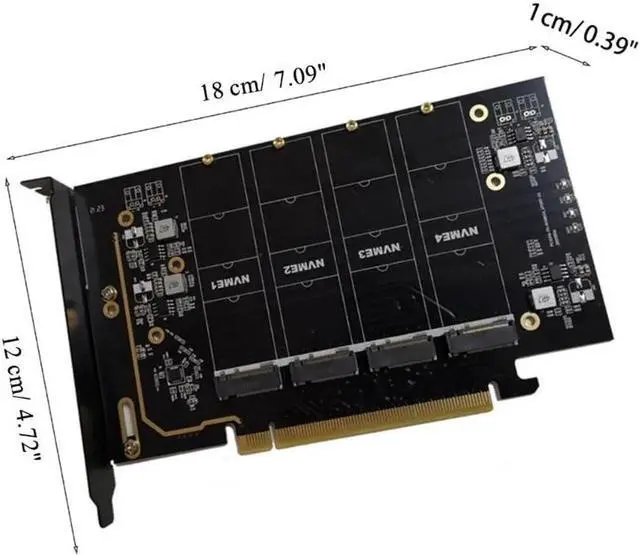 Alt view image 4 of 5 - 4 Port PCI Express Expansion Card PCI-E to M2 Controller PCIe X16 To M.2 NVME Adapter Add On Cards For 2230-2280 SSD