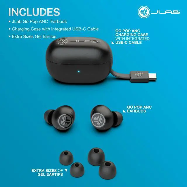 Alt view image 2 of 7 - JLab GO Pop Active Noise Cancelling True Wireless Earbuds, Charging Case, Teal Black