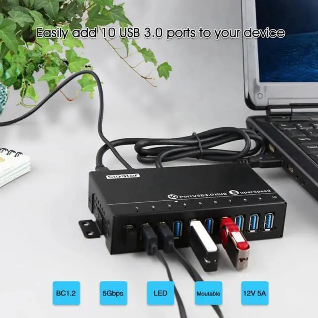 Alt view image 2 of 3 - SIPOLAR Multi 10 Ports Metal USB 3.0 Splitters Charger Hub with Power Adapter 2-in-1 Data and Charging for Phone EU Plug