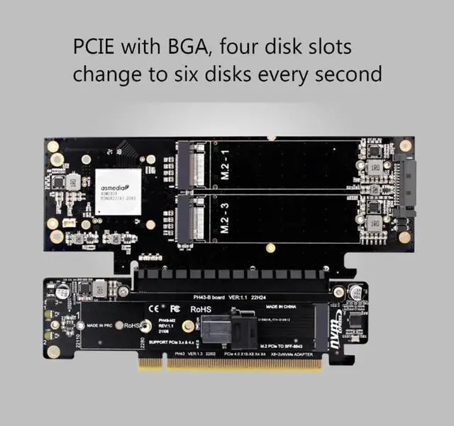Alt view image 5 of 6 - PCIE4.0 Split Expansion Riser Card PCIE X16 X8+X4+X4 Quad VROC M.2 NVMe Port Expansion Card DIY Board Replacement