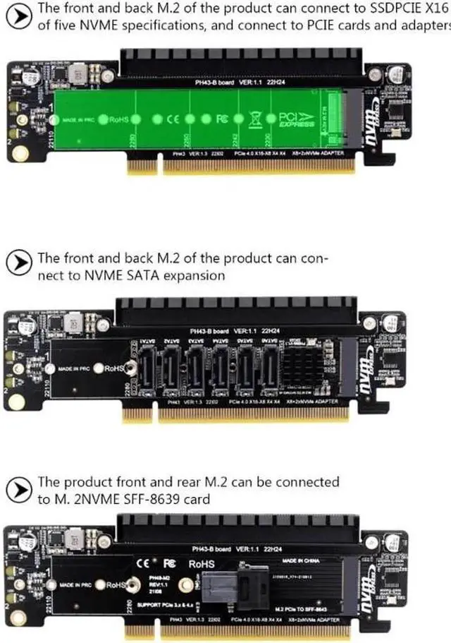 Alt view image 4 of 6 - PCIE4.0 Split Expansion Riser Card PCIE X16 X8+X4+X4 Quad VROC M.2 NVMe Port Expansion Card DIY Board Replacement