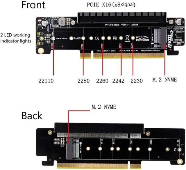 Alt view image 2 of 6 - PCIE4.0 Split Expansion Riser Card PCIE X16 X8+X4+X4 Quad VROC M.2 NVMe Port Expansion Card DIY Board Replacement