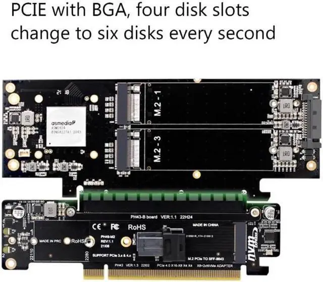 Alt view image 3 of 6 - PCIE4.0 Split Expansion Riser Card PCIE X16 X8+X4+X4 Quad VROC M.2 NVMe Port Expansion Card DIY Board Replacement