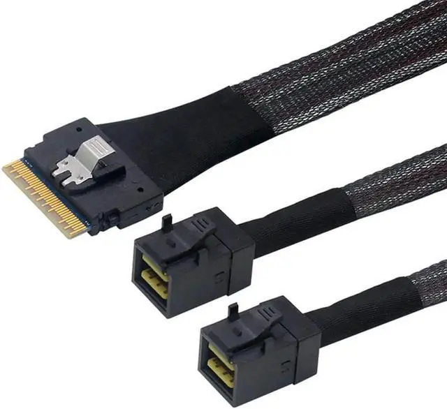 Main image of PCI-E Ultraport Slimline SAS Slim 4.0 SFF-8654 8i 74pin to Dual SFF-8643 4i Mini SAS HD Cable PCI-Express
