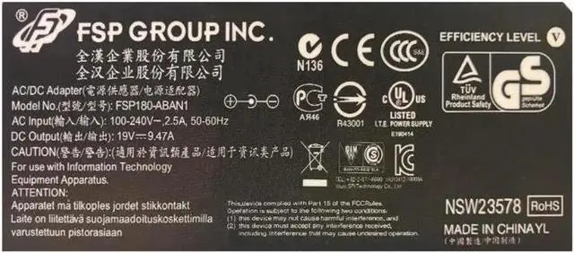 Alt view image 2 of 2 - 19V 9.47A 180W 5.5x2.5mm FSP FSP180-ABAN2 FSP180-ABAN1 AC/DC Power Adapter For 180W Laptop Power Supply Charger