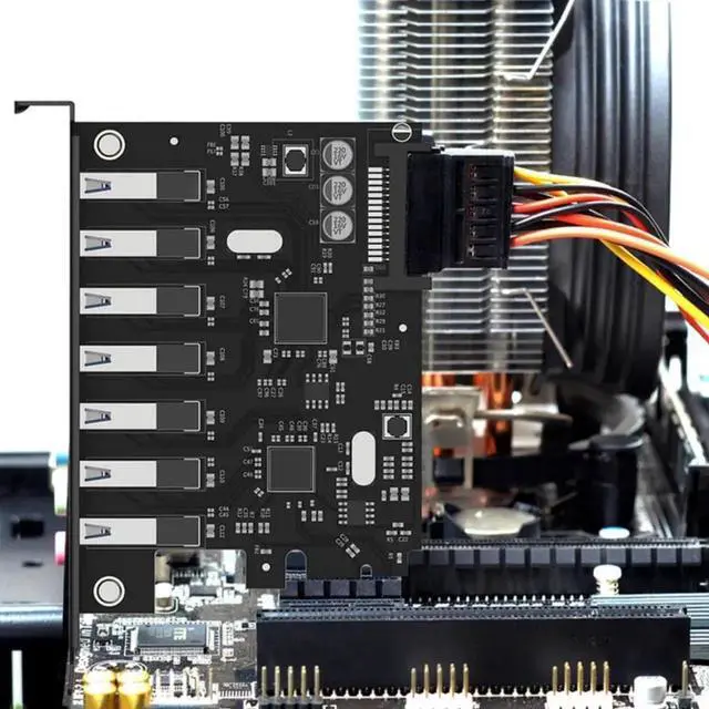 Alt view image 3 of 3 - Super Speed 7 Port USB 3.0 PCI-E Express Card With A 15 Pin SATA Power Connector PCIE Adapter