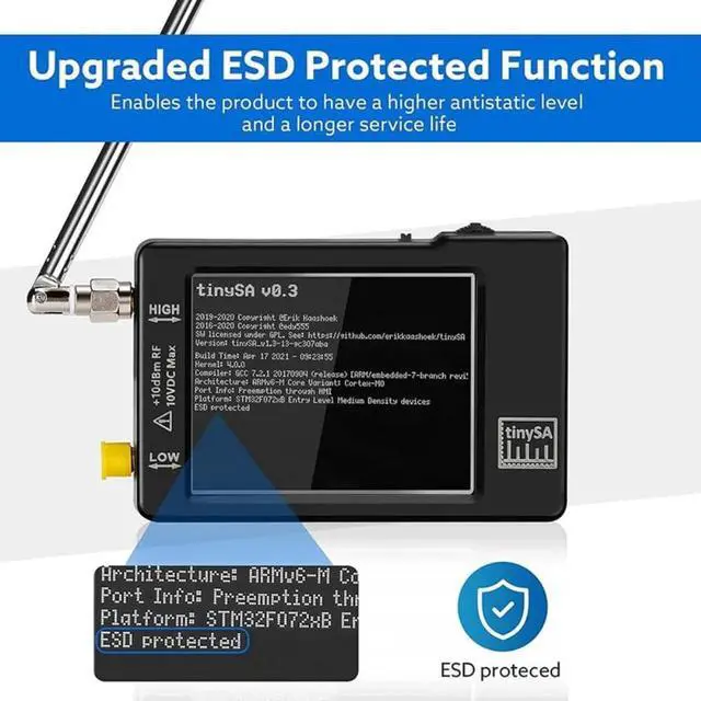 Alt view image 4 of 4 - Portable TinySA Spectrum Analyzer,Upgraded V0.3.1 Handheld Tiny Frequency Analyzer 100KHz to 960MHz MF/HF