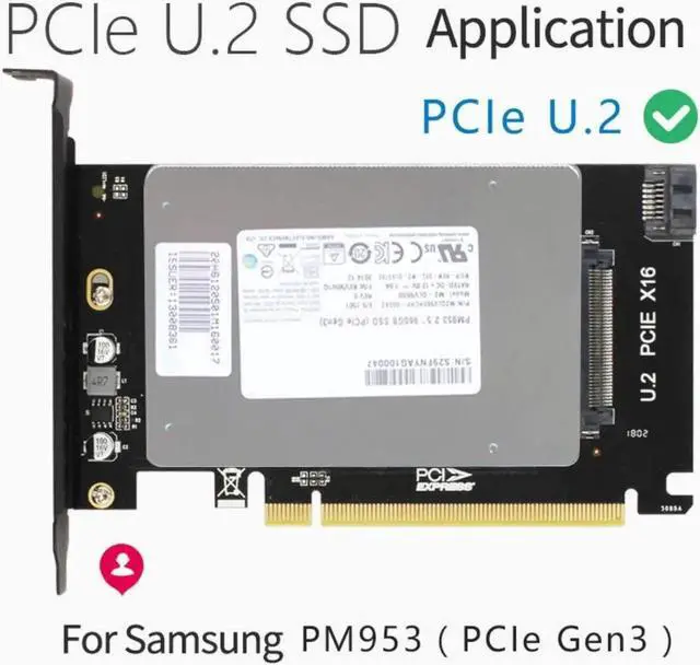 Alt view image 2 of 7 - JEYI U.2 SSD to PCIe X16 3.0 Adapter SFF-8639 PCIe Adapter PCIe NVMe SSD Adapter with U.2 Port for 2.5" U.2 NVMe SSD SATA SSD Intel U.2 SSD Samsung PM953