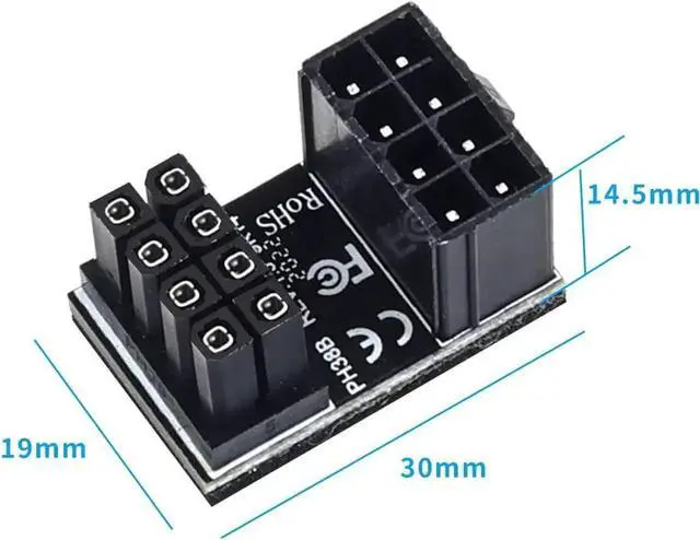 Alt view image 5 of 7 - JEYI ATX 6pin/8pin Male to 6pin/8Pin Female 180 Degree Angled Power Adapter for Desktops Graphics Card (8PIN-N Down Angled)