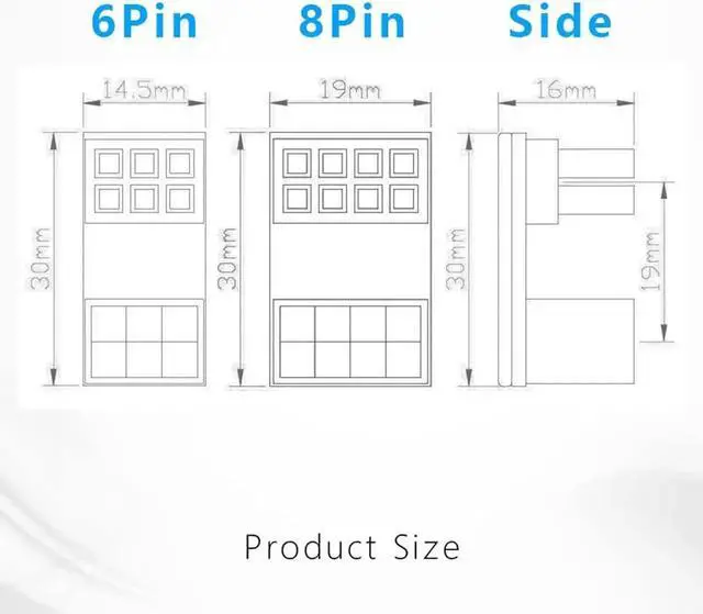 Alt view image 6 of 7 - JEYI ATX 6pin/8pin Male to 6pin/8Pin Female 180 Degree Angled Power Adapter for Desktops Graphics Card (8PIN-N Down Angled)