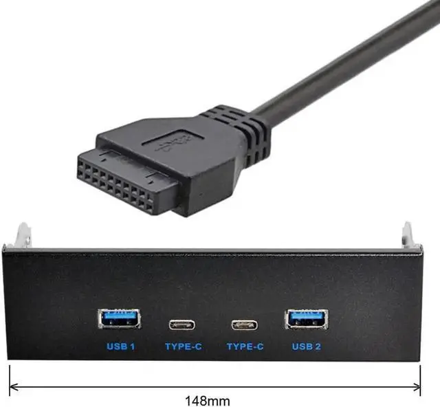 Main image of USB-C & USB 3.0 HUB 4 Ports Front Panel to Motherboard 20Pin Connector Cable for 5.25" CD-ROM Bay