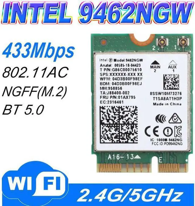 Main image of AC 9462 WIFI 433Mbps wireless AC dual-band Wifi card adapter Intel 9462NGW NGFF M.2 key E with Bluetooth 5.0 card