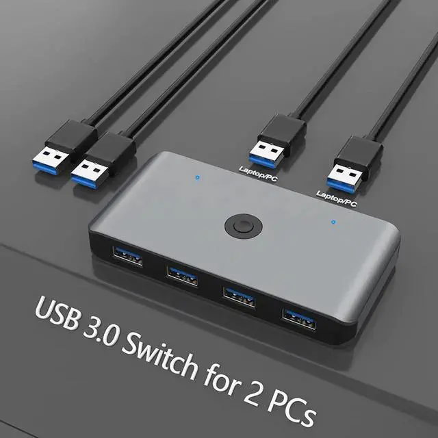 Main image of USB 3.0 Switch Selector, KVM Switch Adapter 2 Computers Sharing 4 USB Devices, USB Peripheral Switcher Box Hub for PC Printer Scanner Mouse Keyboard with One Button Swapping and 2 Pack USB Cable
